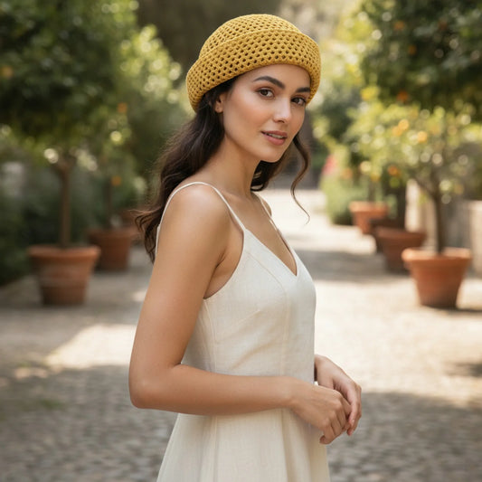 Béret Jaune Ajouré Chic Rétro