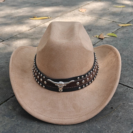 Chapeau Fedora Cowboy Rétro Unisexe en Daim et Cuir