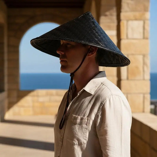 Chapeau Asiatique Conique en Paille et Bambou
