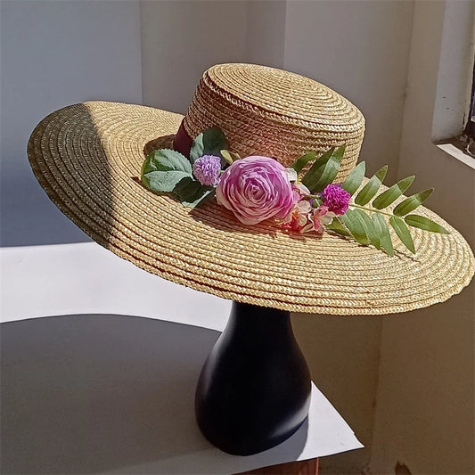 Chapeau Paille Élégant Fleurs Amovibles