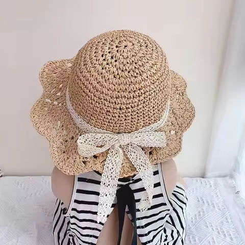 Chapeau Bébé Fille Paille Dentelle Princesse