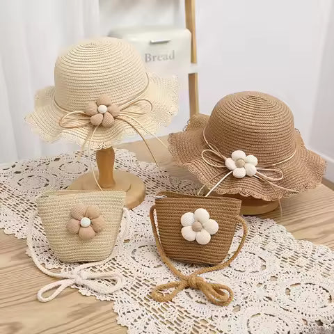 Casquette Paille Fleurie & Sac Enfant 2-8 ans
