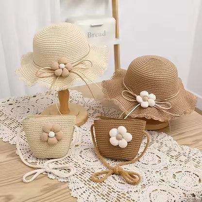 Casquette Paille Fleurie & Sac Enfant 2-8 ans