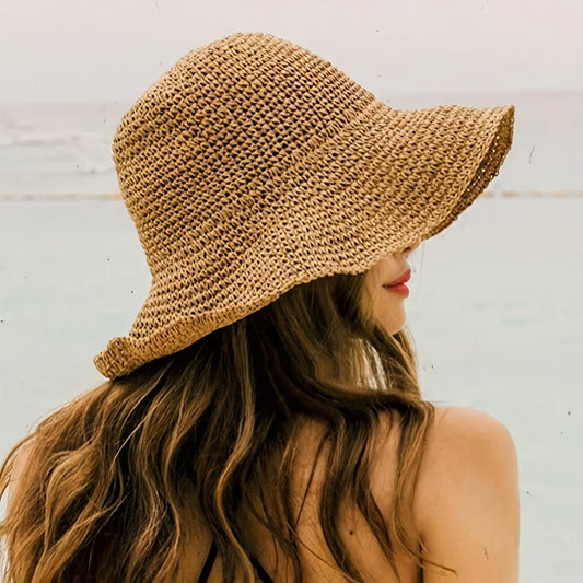 Chapeau Paille Kaki Pliable Style Coréen