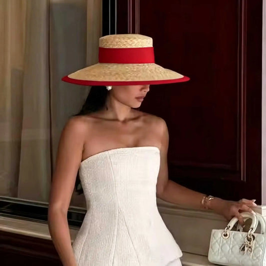 Chapeau Paille Rouge Style Hepburn
