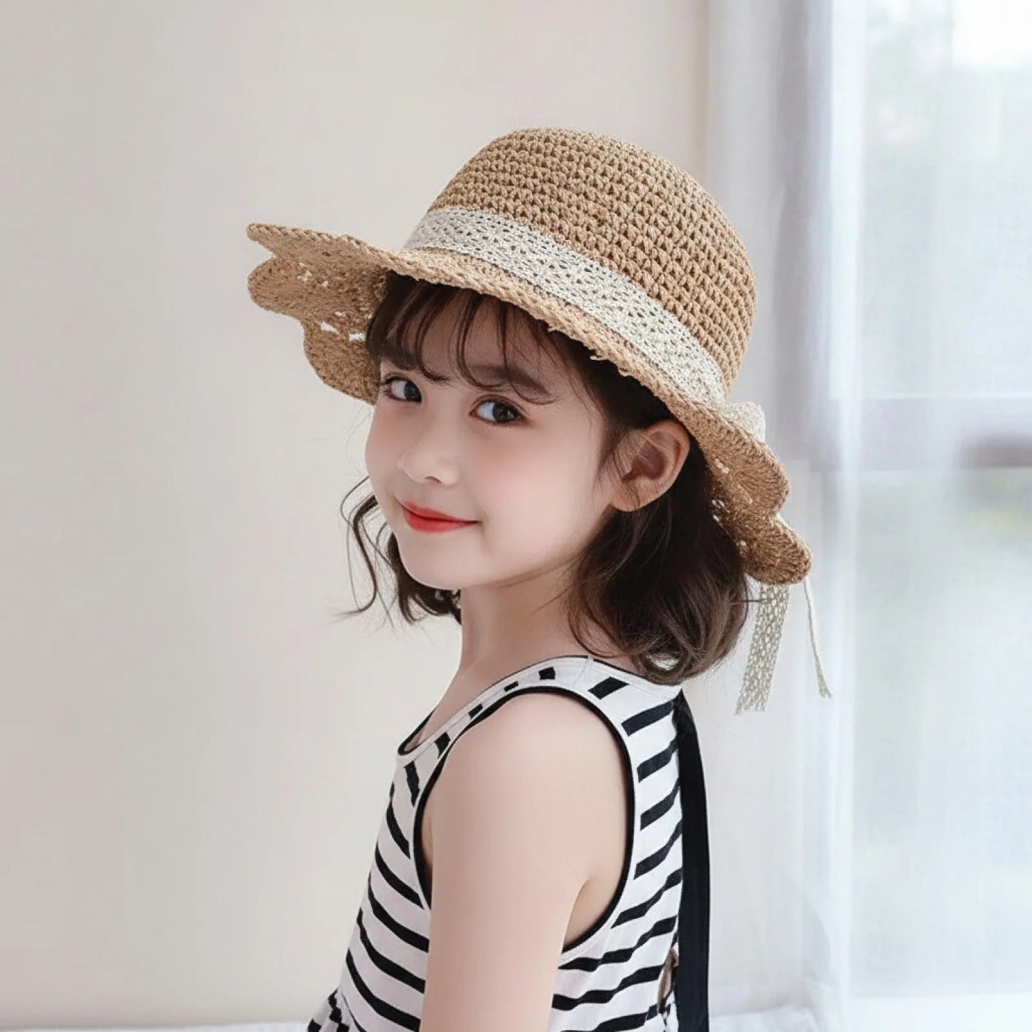 Chapeau Bébé Fille Paille Dentelle Princesse