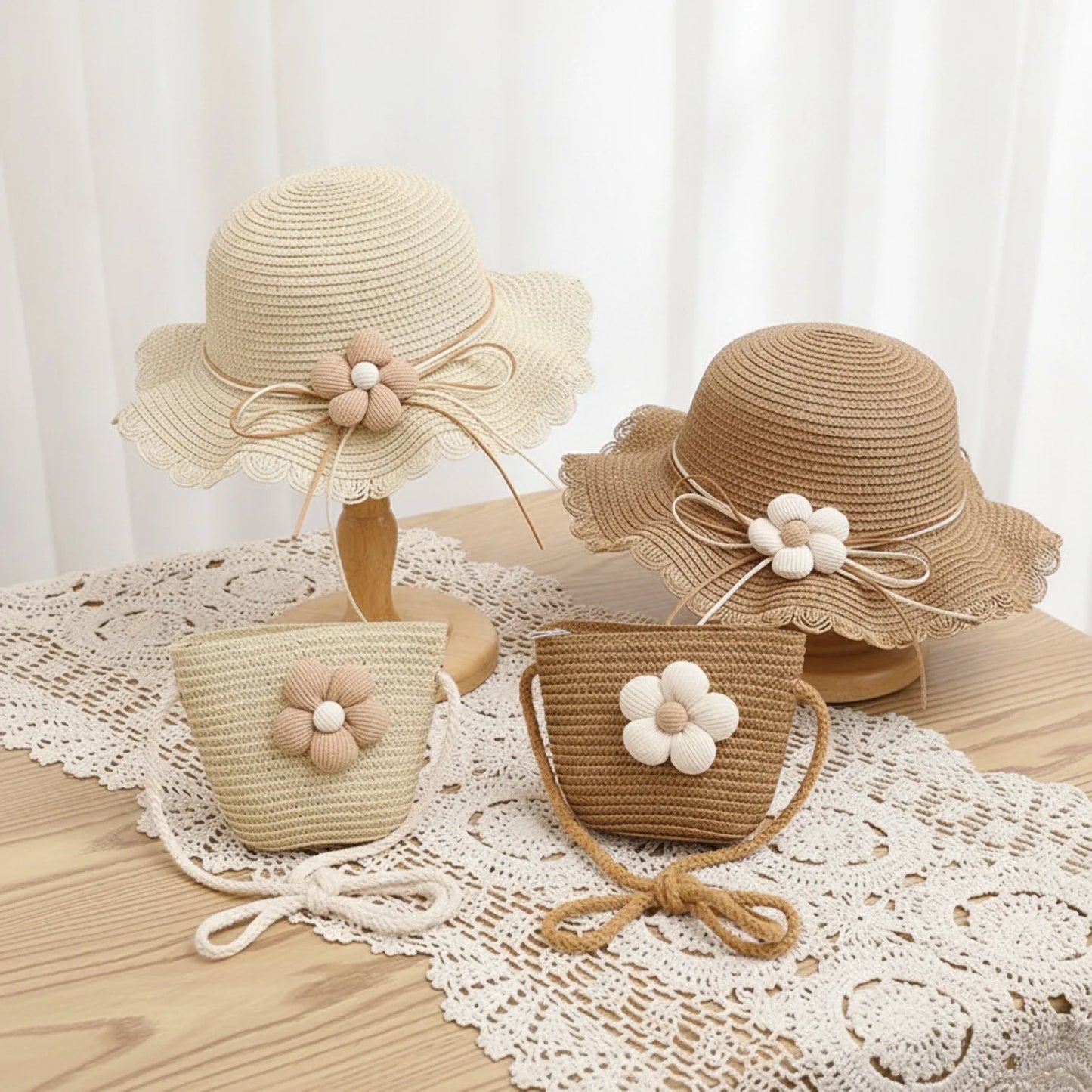 Casquette Paille Fleurie & Sac Enfant 2-8 ans
