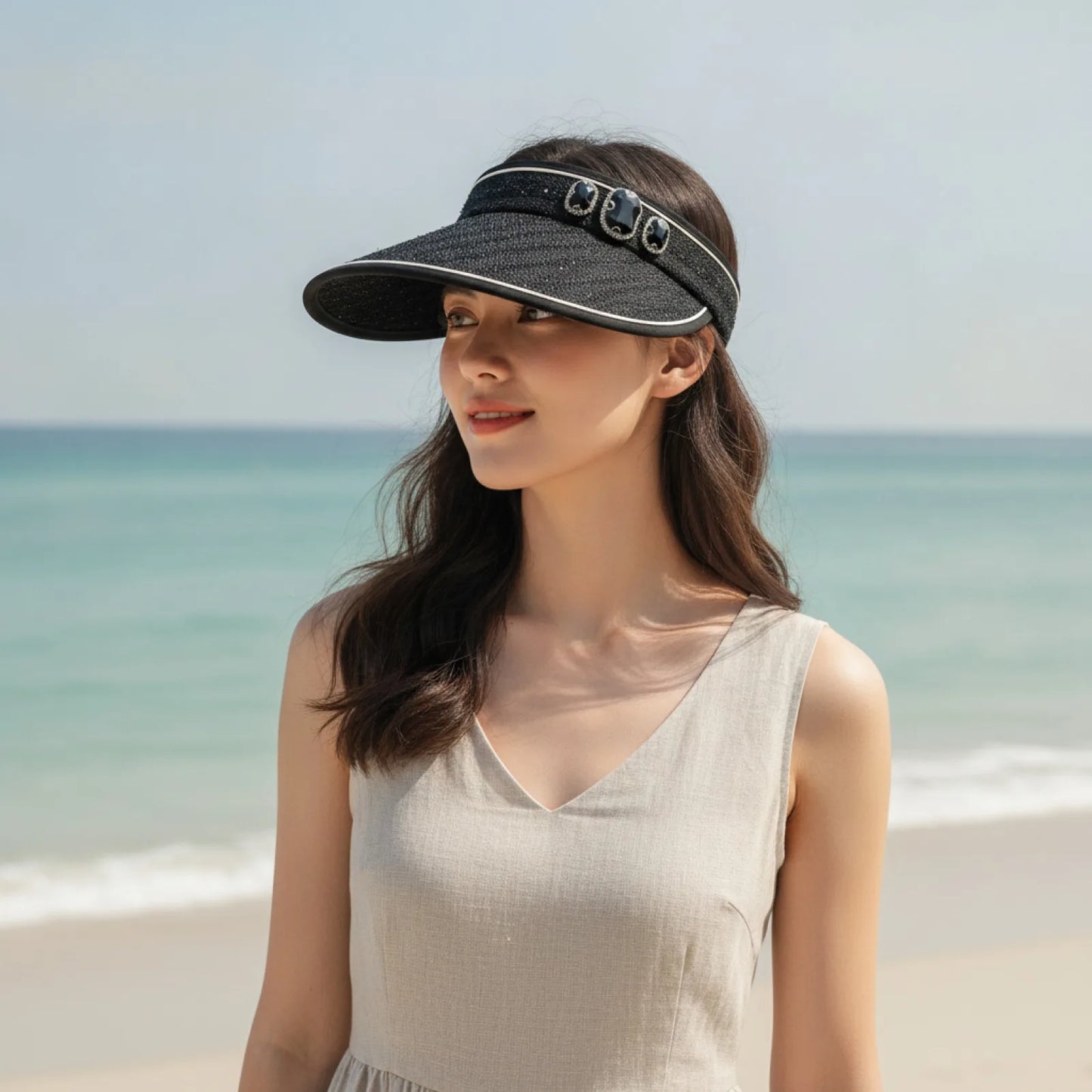 Chapeau de Soleil Luxe Strass Femme