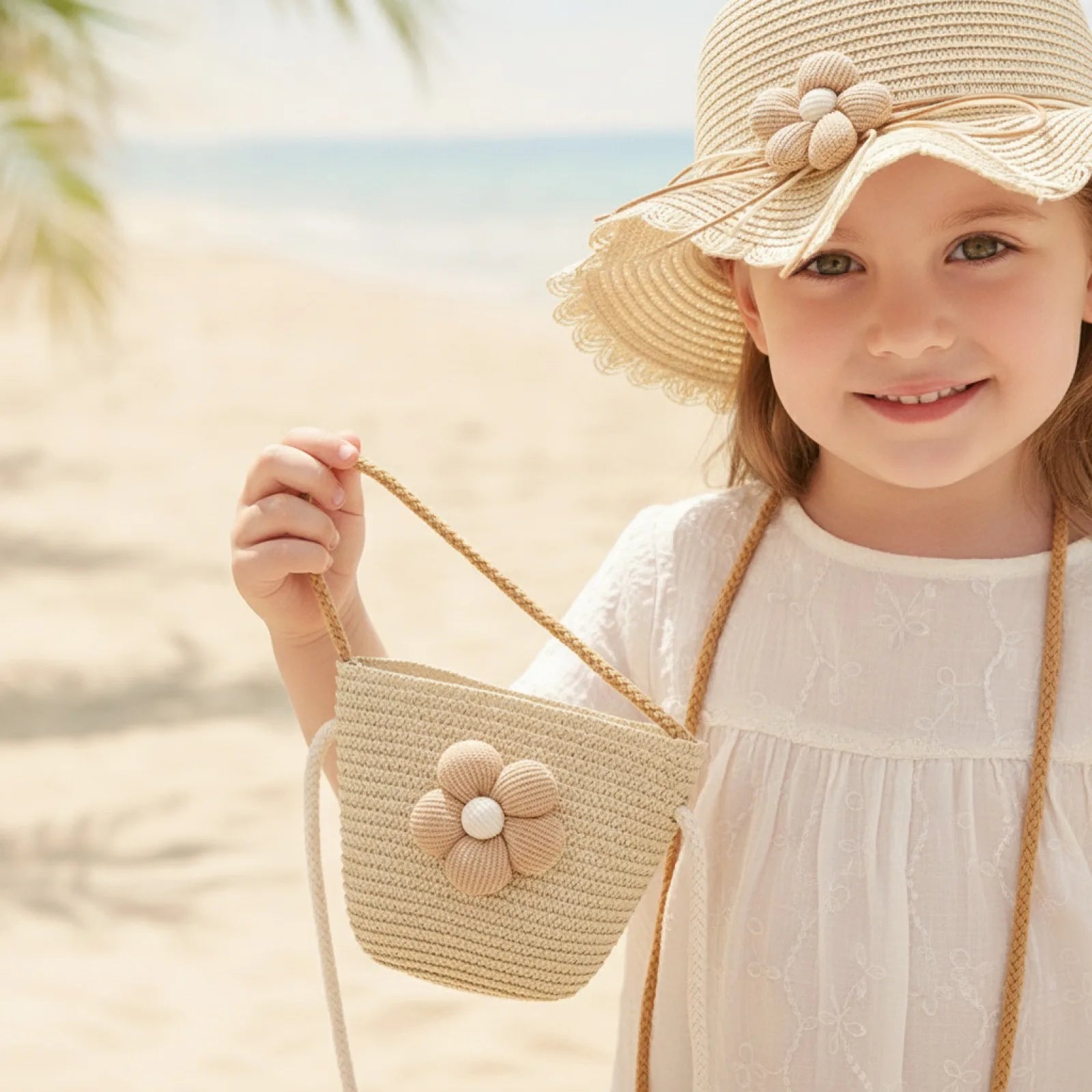 Casquette Paille Fleurie & Sac Enfant 2-8 ans