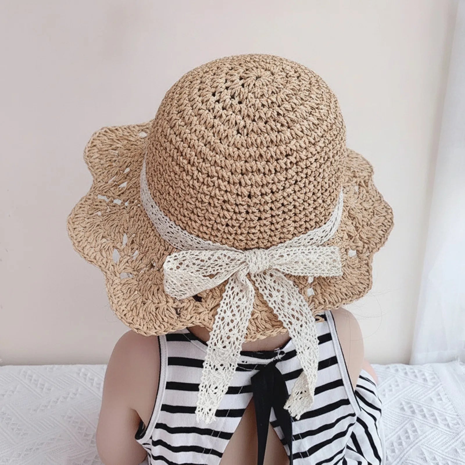 Chapeau Bébé Fille Paille Dentelle Princesse