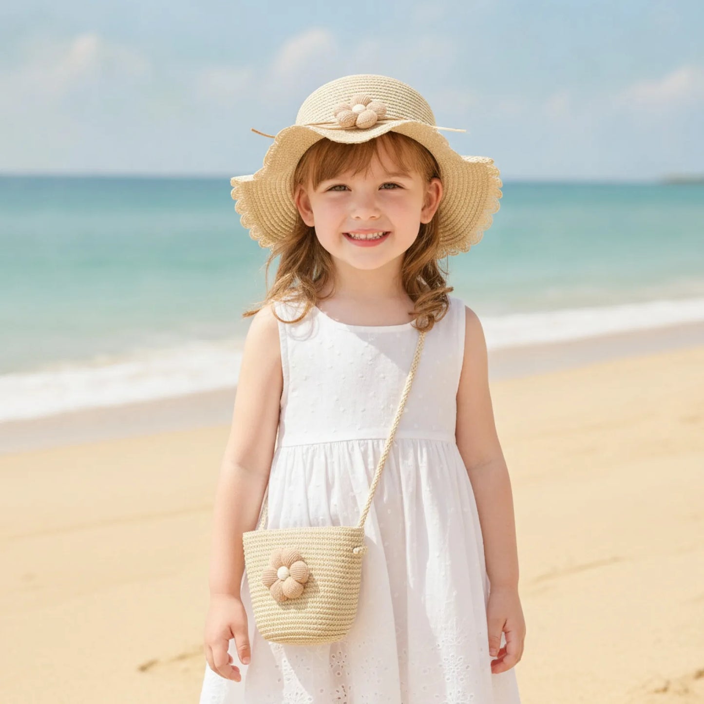 Casquette Paille Fleurie & Sac Enfant 2-8 ans