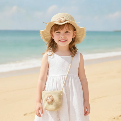Casquette Paille Fleurie & Sac Enfant 2-8 ans