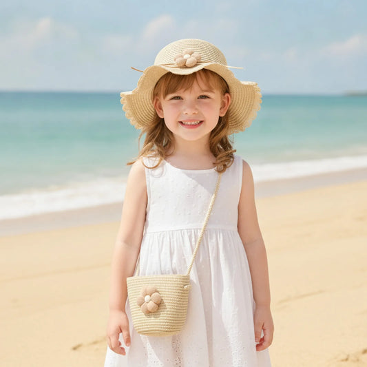 Casquette Paille Fleurie & Sac Enfant 2-8 ans