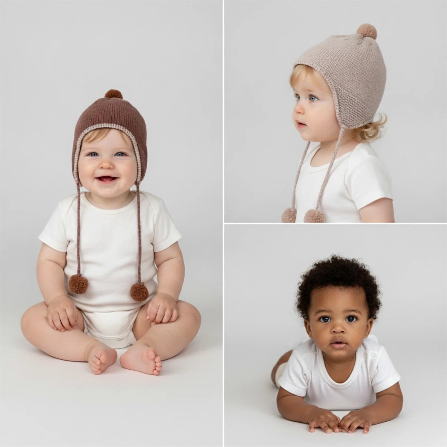 Chapeau Bébé Oreillettes Pompon Hiver Douillet