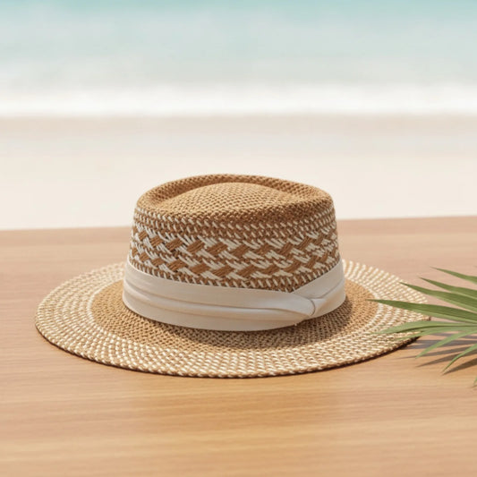 Chapeau Bohème Paille Bord Plat Fait Main