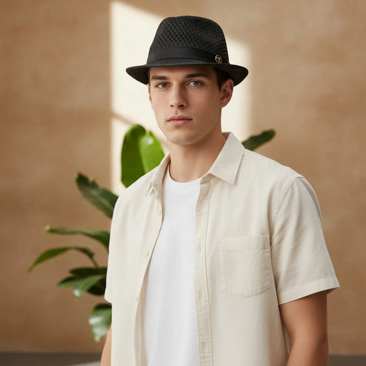Chapeau noir Fedora Léger Respirant JEWELRYWE