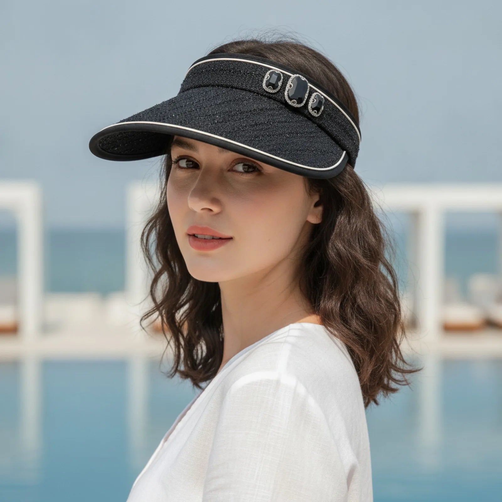 Chapeau de Soleil Luxe Strass Femme