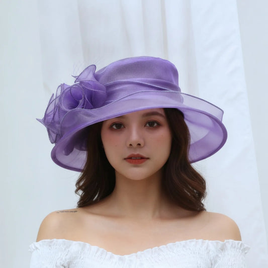 Chapeau de soleil vintage organza à fleur