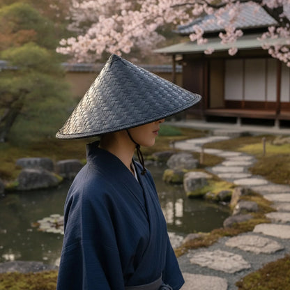 Chapeau Asiatique Conique en Paille & Bambou