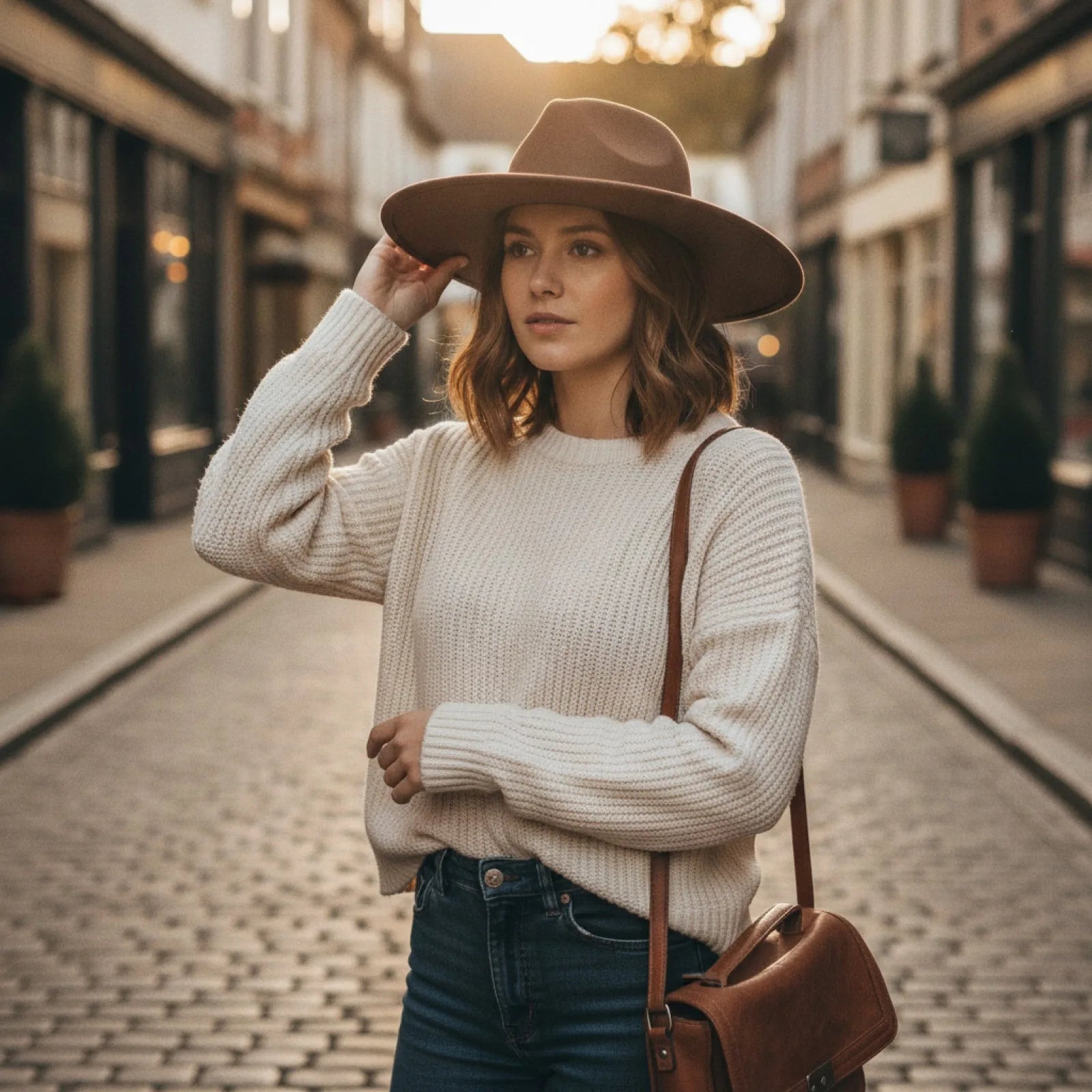 Chapeau Fedora Large Bord Daim Vegan Mixte