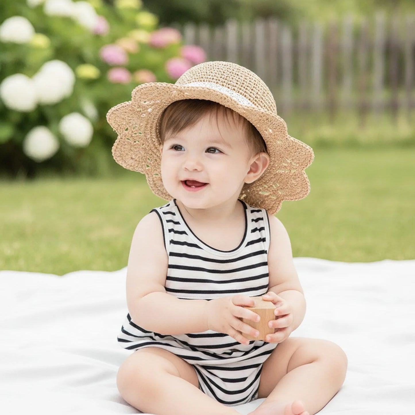 Chapeau Bébé Fille Paille Dentelle Princesse