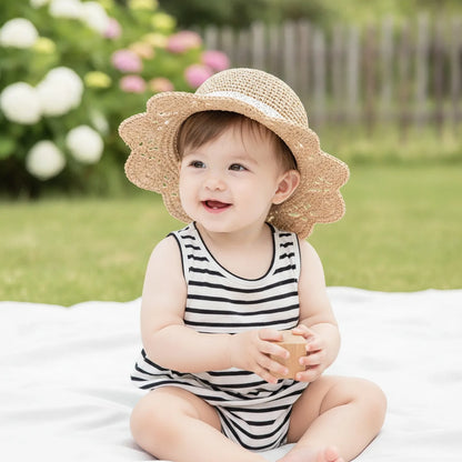 Chapeau Bébé Fille Paille Dentelle Princesse