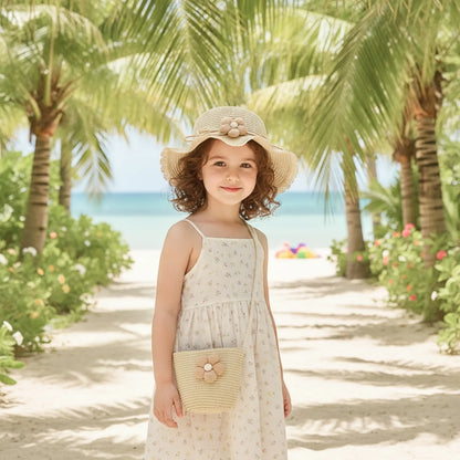Casquette Paille Fleurie & Sac Enfant 2-8 ans