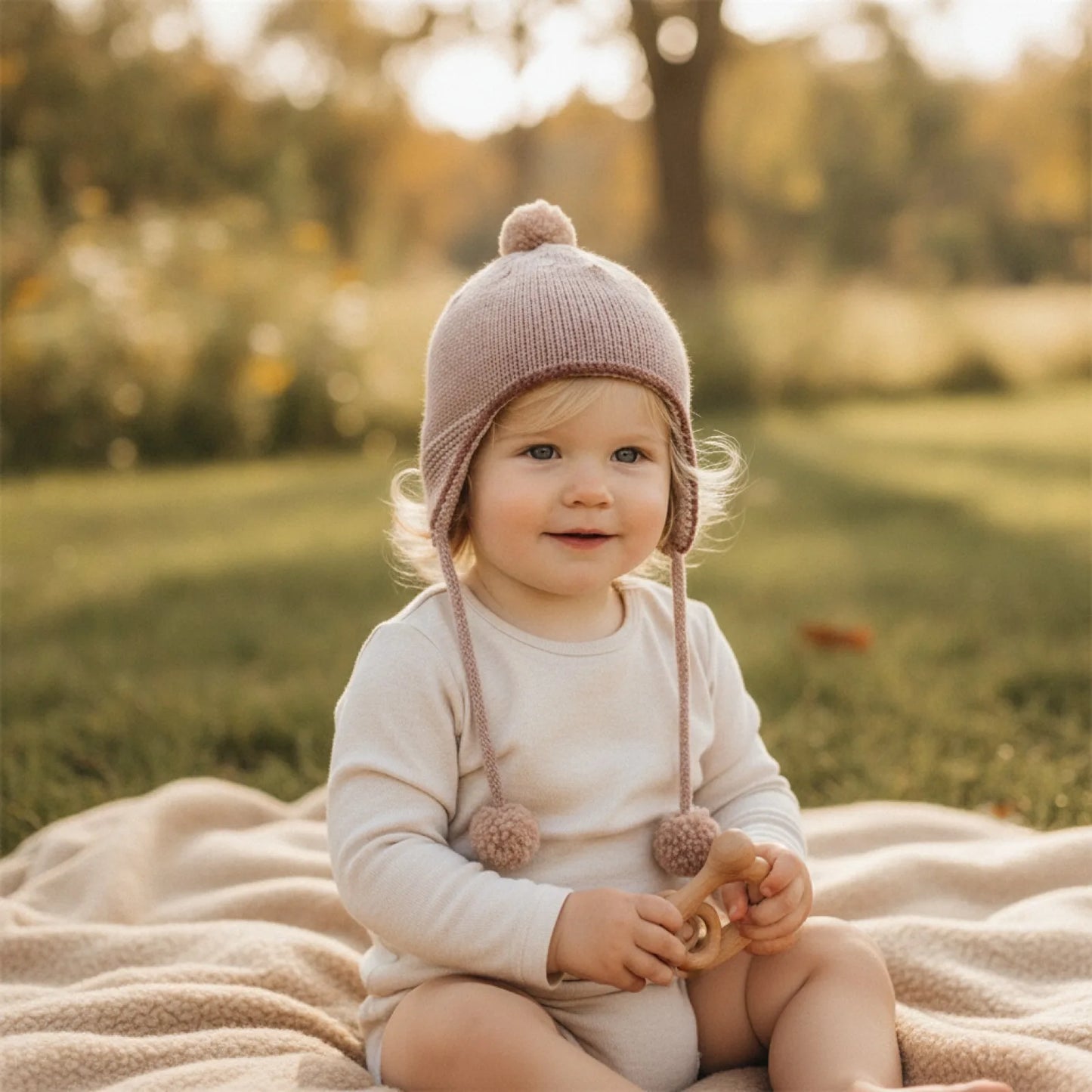 Chapeau Bébé Oreillettes Pompon Hiver Douillet