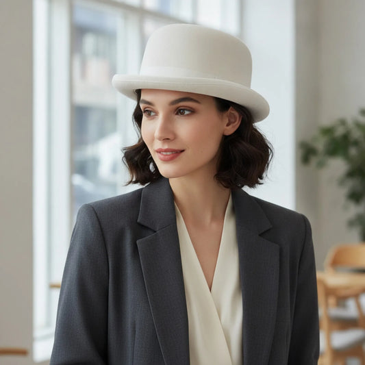 Chapeau Melon Feutre Laine Blanc GEMVIE