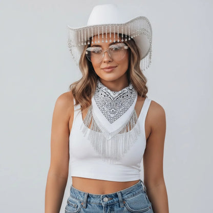 Lot 3 Accessoires Fête : Chapeau Cowboy Strass, Bandana & Lunettes Cœur