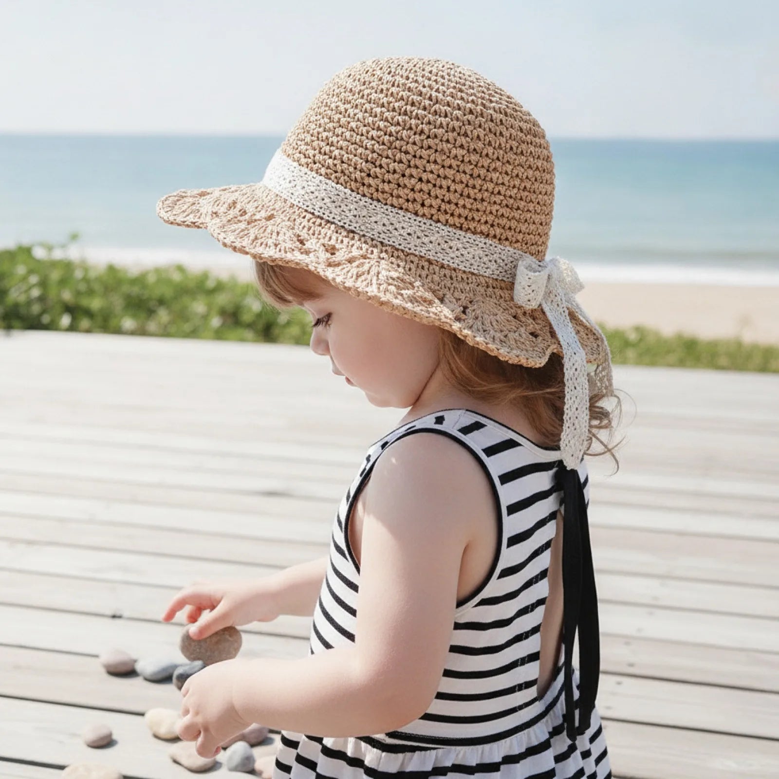 Chapeau Bébé Fille Paille Dentelle Princesse